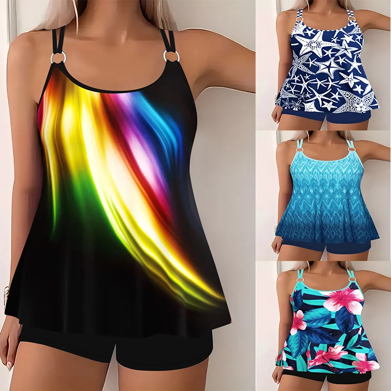 

Floral Pattern 2 Piece Set Tankini, Skirted Style with Boyshorts Swimsuits, Women's Swimwear & Clothing Summer Sexy Bikini