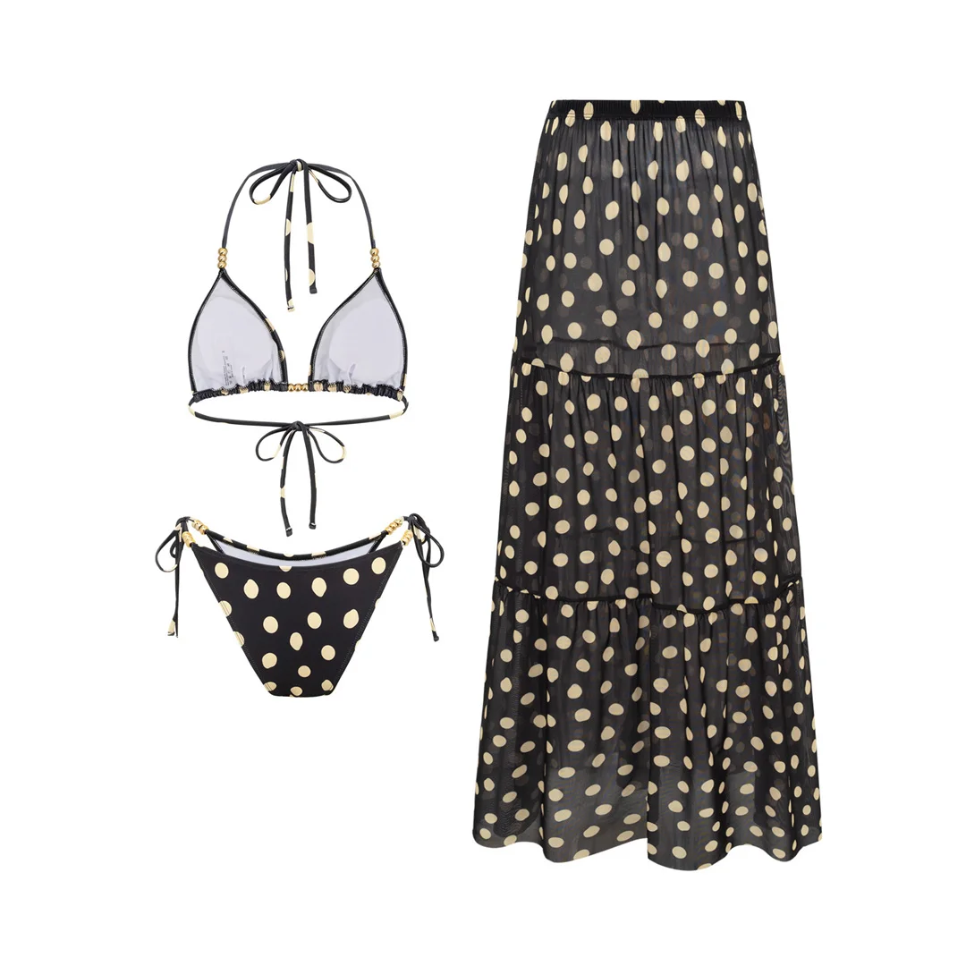 XS - L Polka Dot mit Rock Neckholder-Bikini Damen-Badebekleidung Dreiteiliges Bikini-Set Badeanzug Badebekleidung V8282 – Detail 6