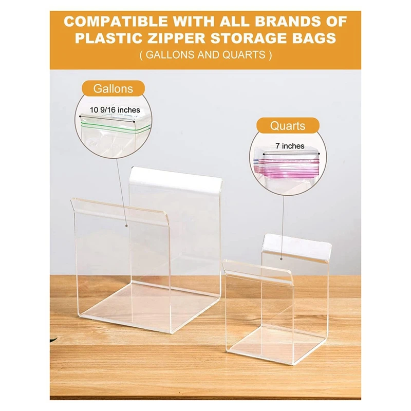 2 Piece Baggy Rack Holder Food Storage Bag Stand For Food Prep Bag Hands-Free To Pour Leftovers S