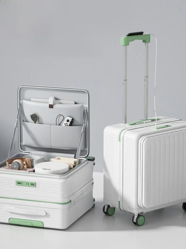 18-Inch Front Opening Luggage Carry-On Suitcase Short Trip Business Trip Hardshell Spinner Wheel Universal Password Lock