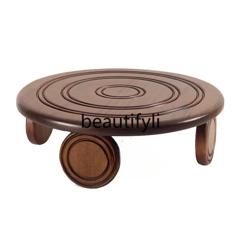 

French retro solid wood round coffee table living room tea low table balcony coffee tea table