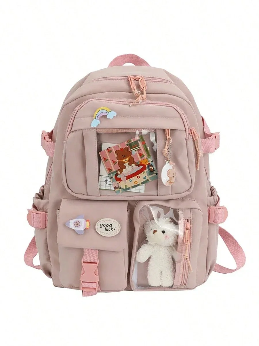 حقائب ظهر نسائية لطيفة مقاومة للماء متعددة الجيوب من النايلون حقيبة ظهر مدرسية للطالبات والفتيات Kawaii حزمة كتب للكمبيوتر المحمول Mochilas