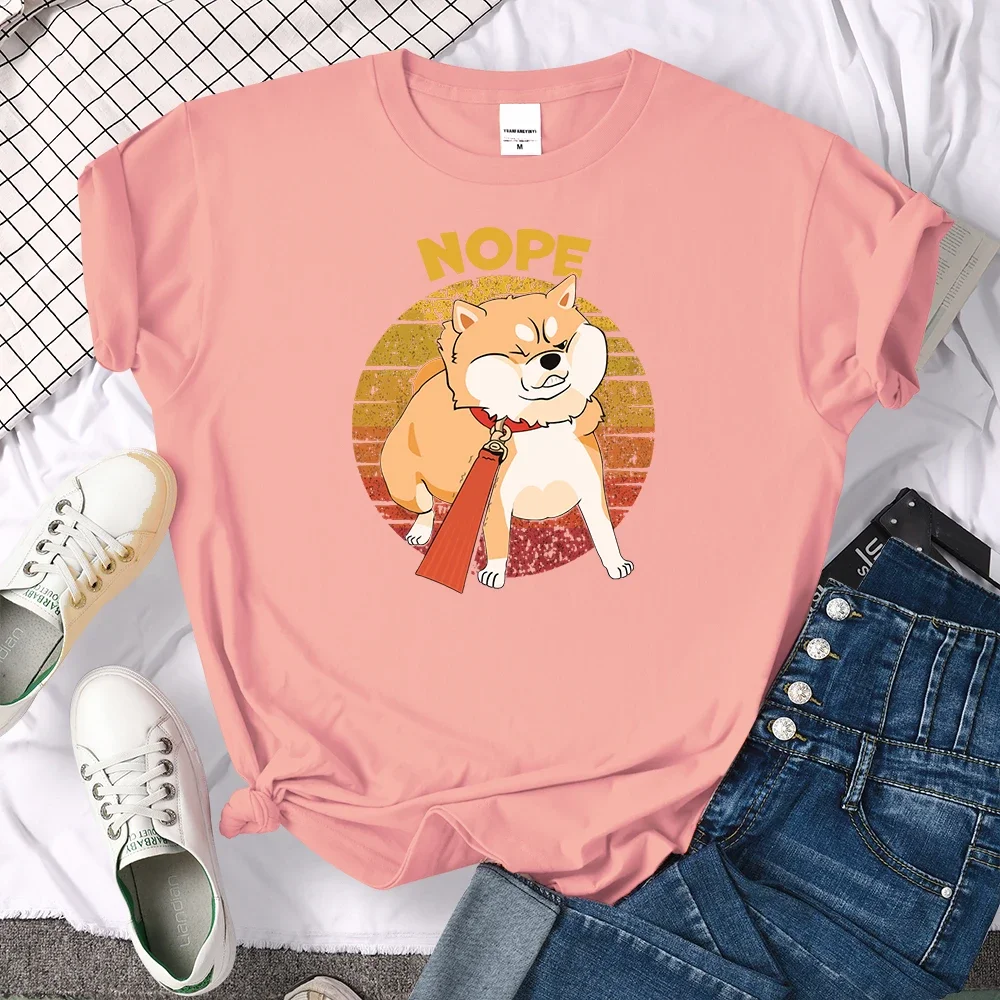 Y2k Short Sleeves T-shirt Summer Tops Kawaii Shiba Inu NOPE Cute Dog Print Female T Shirt Summer Street Fit Tops Cartoon Tee