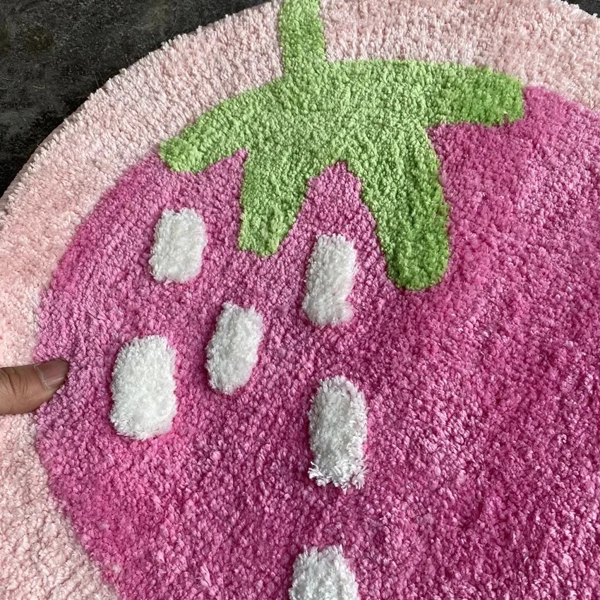 Cute Fruit Strawberry Tufting Bath Mat Pink Sweet Girls Home Decor Carpet Bedroom Bedside Rug Non-slip Hallway Entrance Door Mat