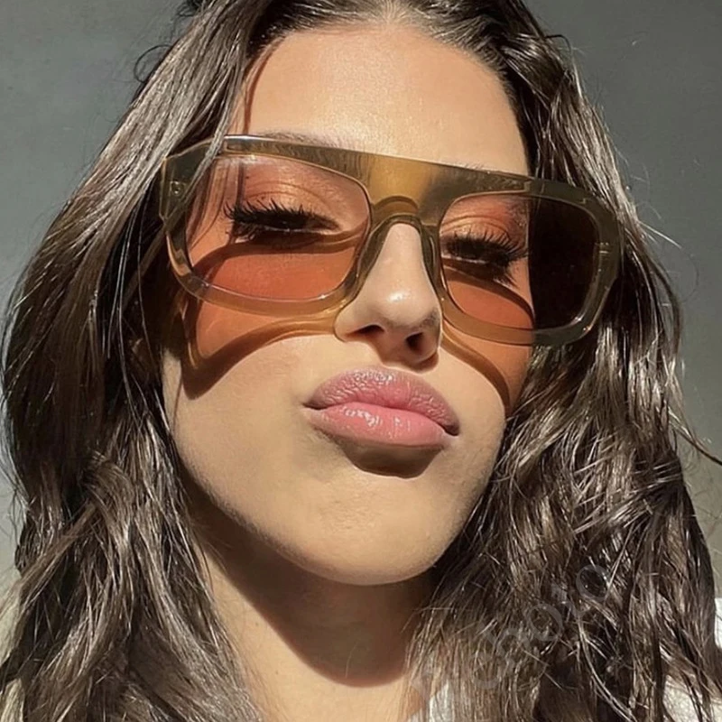 Luxury Square Sunglasses For Women New Vintage Thick Frame Leopard Orange Sun Glasses Female  Fashion Polygon Flat Top Eyewear