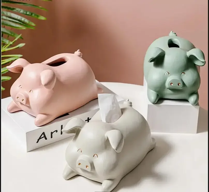 

Resin Animal Tissue Box Pig Ornaments Storage Boxes Decorative Holder Napkin Paper Decorations Crafts