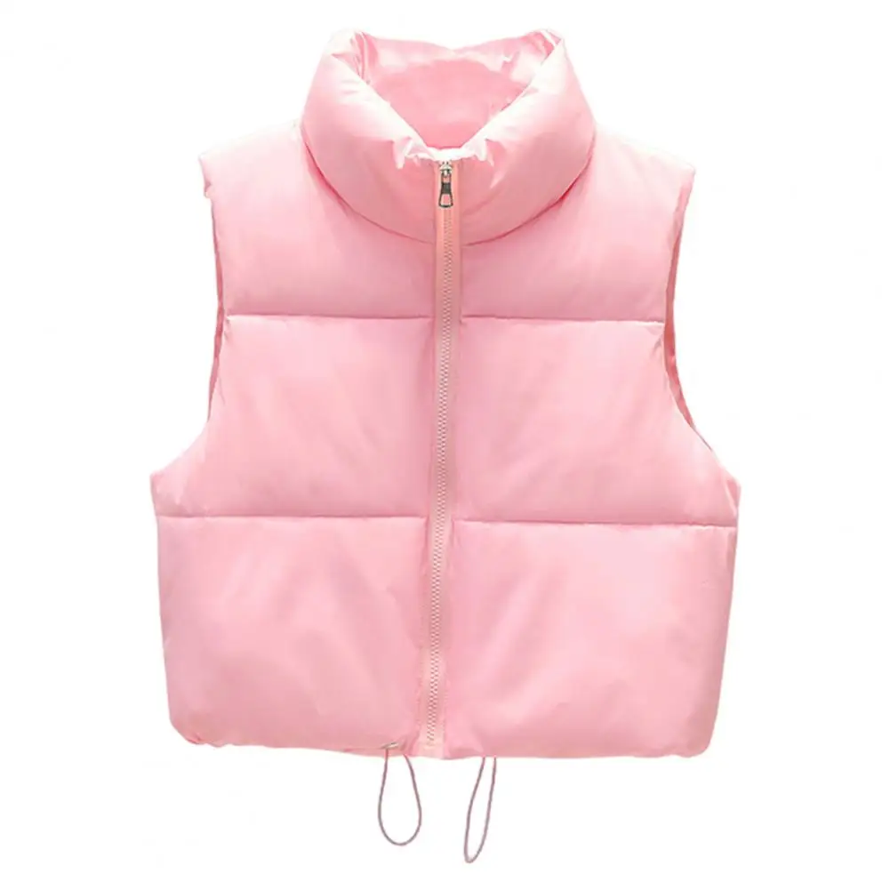 Women Vest Coat Padded Zipper Closure Stand-up Collar Sleeveless Windproof Heat Retention Outdoor Down Coat