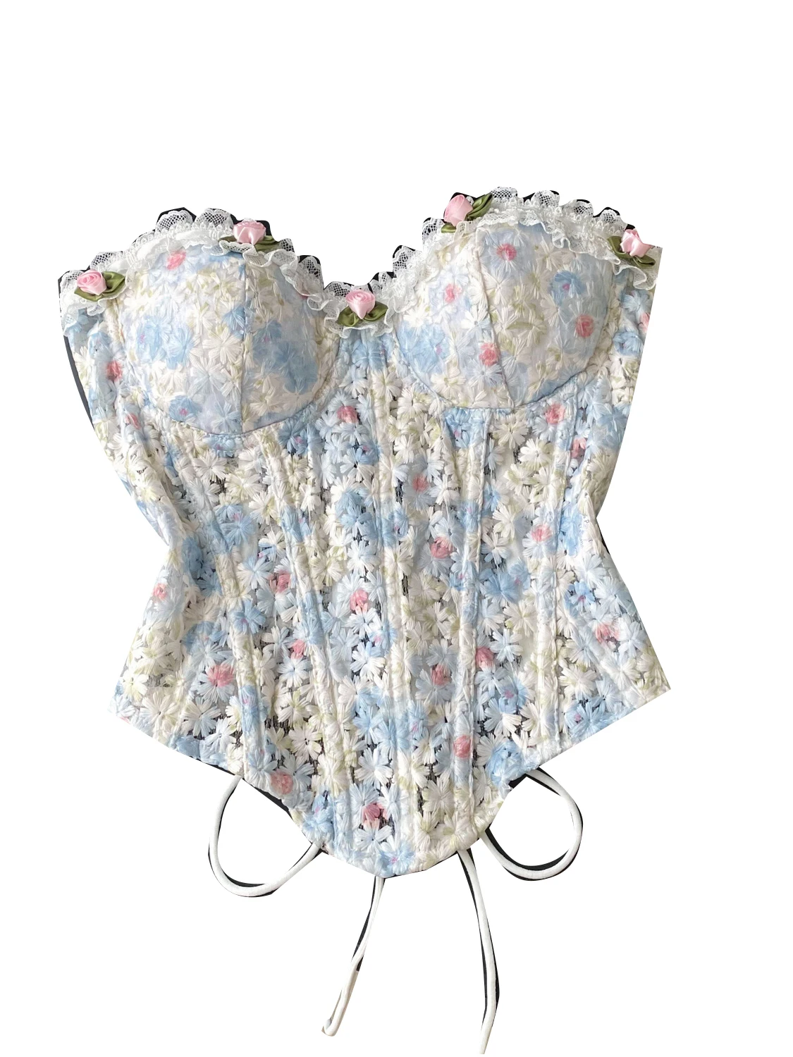 Zoete Pure Desire 3D Bloem Tube Top Vest Sexy Taille Cinched Fibone Borduren Svel Dames Bovenkleding Casual Zomer