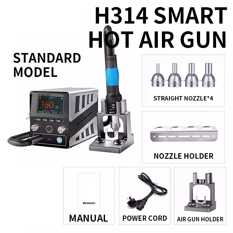 

H314/H310 220V Soldering Station 1400W Smart Hot Air Gun Heating BGA Rework Station with 6mm 8mm 10mm 12mm Straight Nozzle