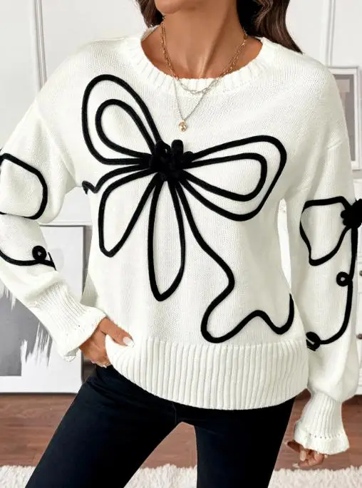 เสื้อสเวตเตอร์คาร์ดิแกนผูกโบว์ คอวี ลายหัวใจ สไตล์หวานน่ารัก แฟชั่นลำลองถักนิตสำหรับผู้หญิง ฤดูใบไม้ร่วงและฤดูหนาวใหม่ 2025