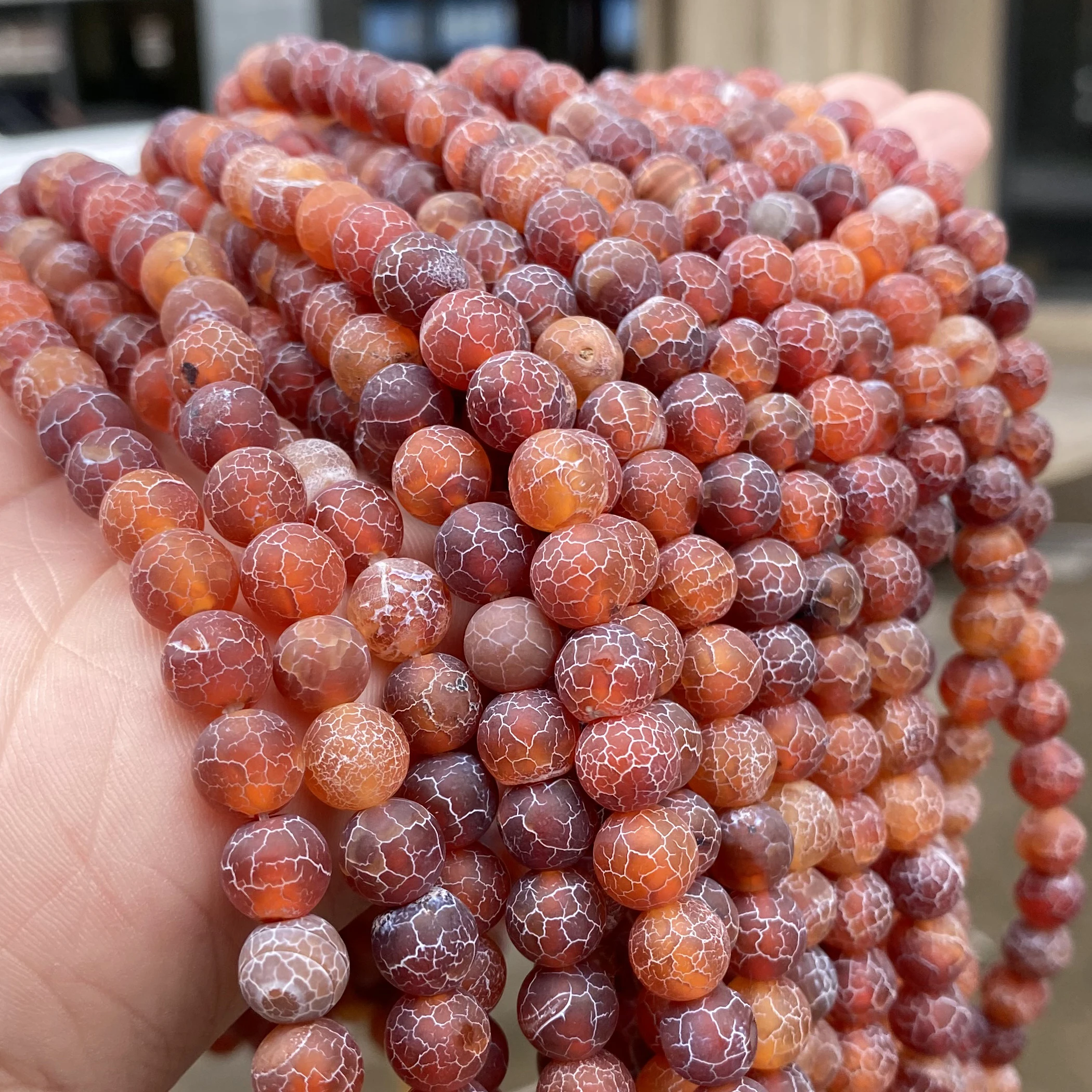 4 6 8 10mm Natural Red Weather Cracked Agates Stone Beads Round Loose Spacer Beads For Jewelry Making DIY Bracelet Necklace