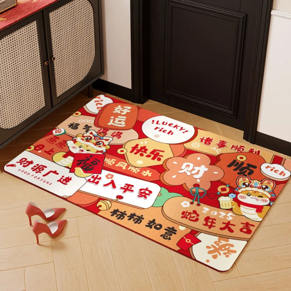 Home Decoration Cartoon New Year's Floor Mat Anti-slip Chinese Style Entrance Doormat Washable Snake Pattern Kitchen Rugs Home