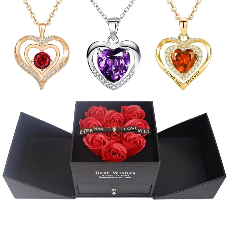 Heart Copper Pendant Necklaces With Luxury Love Rose Bow Gift Box 2025 For Women Friends Mother Christmas Romantic Surprised