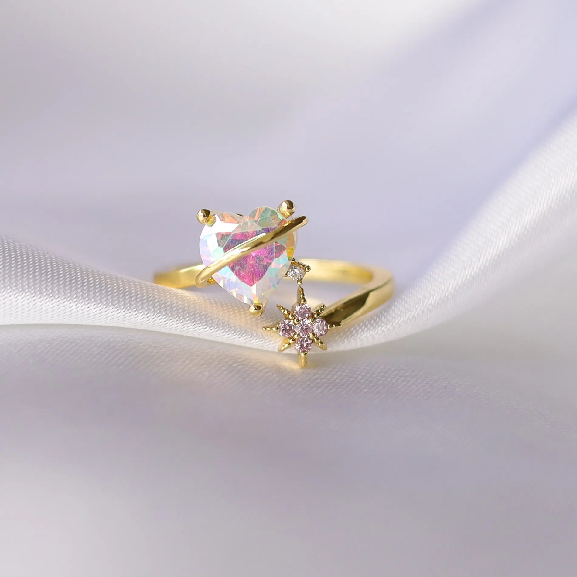 New Trend Exquisite Vintage Colorful Zircon Flower Butterfly Star Moon Finger Opening Adjustable Rings For Women Girls