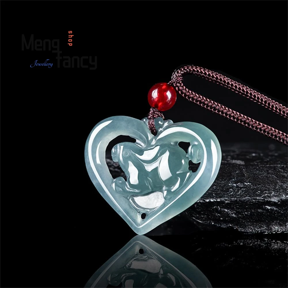 

Natural A-goods Jadeite Blue Water Love Zodiac Rabbit Pendant Ice Jade Personalized Exquisite Elegant Luxury Fashion Jewelry