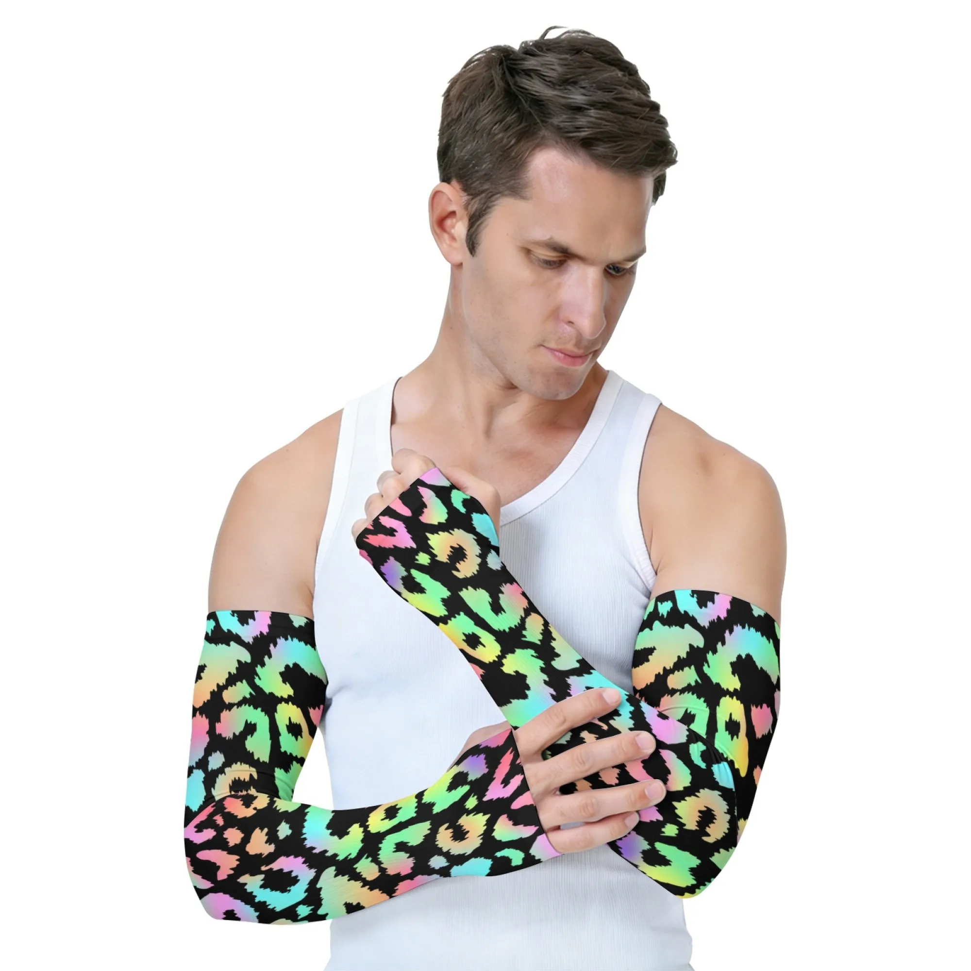 Laser Rainbow Leopard Pattern Elbow Pads Sleeves Personalized Outdoor Sports Sleeves Breathable Non-slip Cooling Arm Sleeves