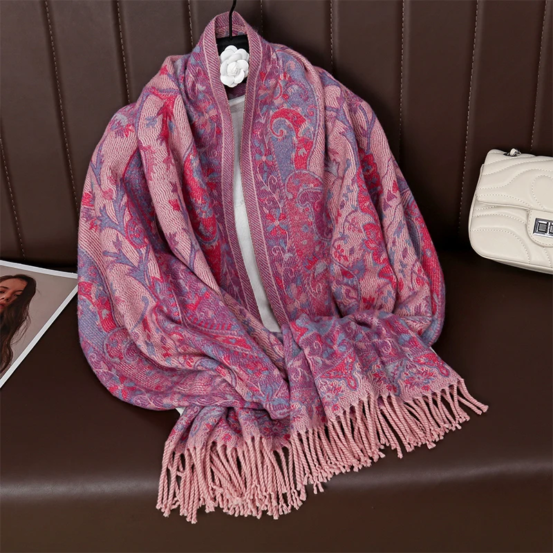 Pashmina Chal para Mujer con Estampado de Paisley Rosa, Envoltura Ligera con Borlas, Ideal para Otoño e Invierno, Elegante y cálido