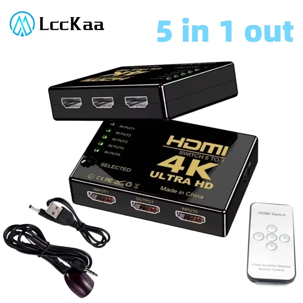 5x1 HDMI Switch HD 4K Video Switcher With IR Remote Controller 5 Input 1 Output HDMI Switches for Xbox PS4 DVD HDTV PC Laptop TV