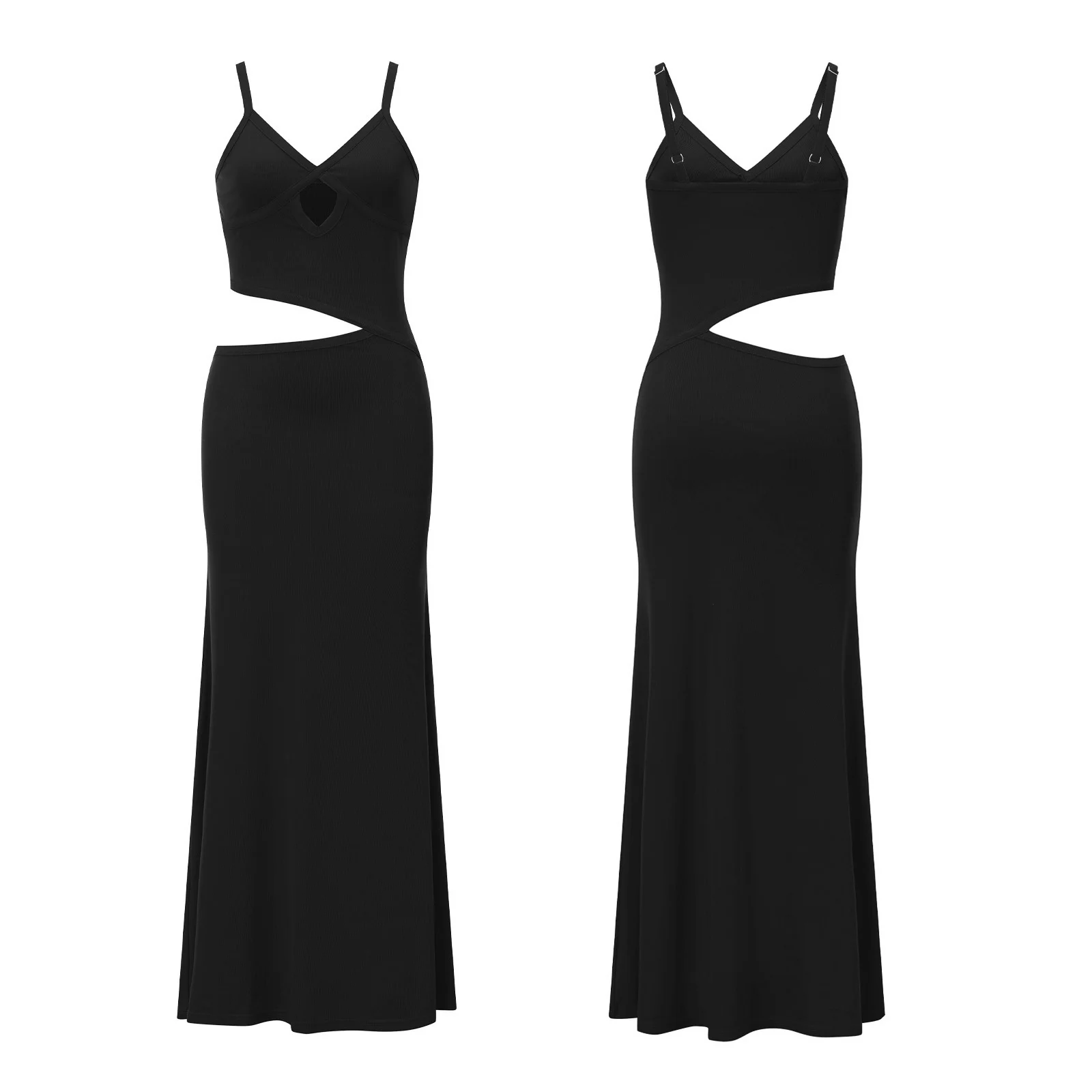 Rückenfreies Slip-Kleid für Damen, Sommer, ärmellos, figurbetontes langes Kleid mit Ausschnitten für Cocktailpartys, elegant, lässig