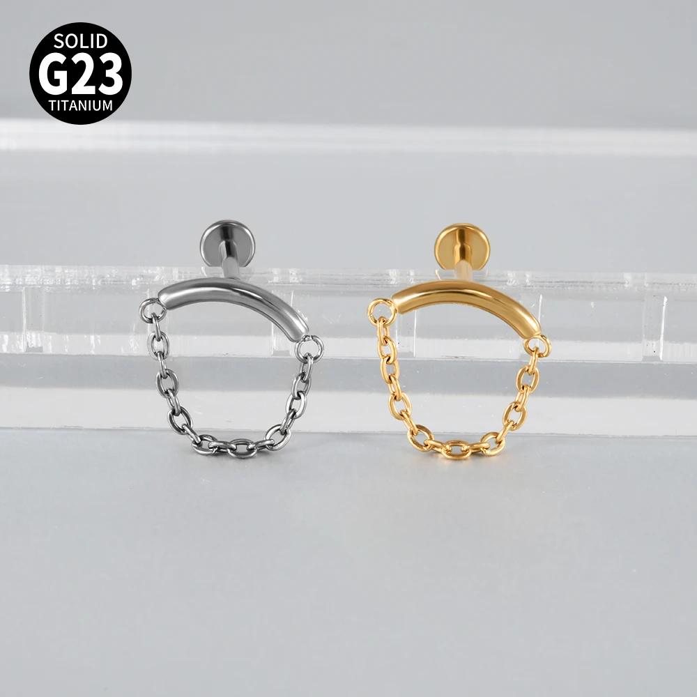 Solid Titanium Curved Bar Pendant Chain Dangle Earrings