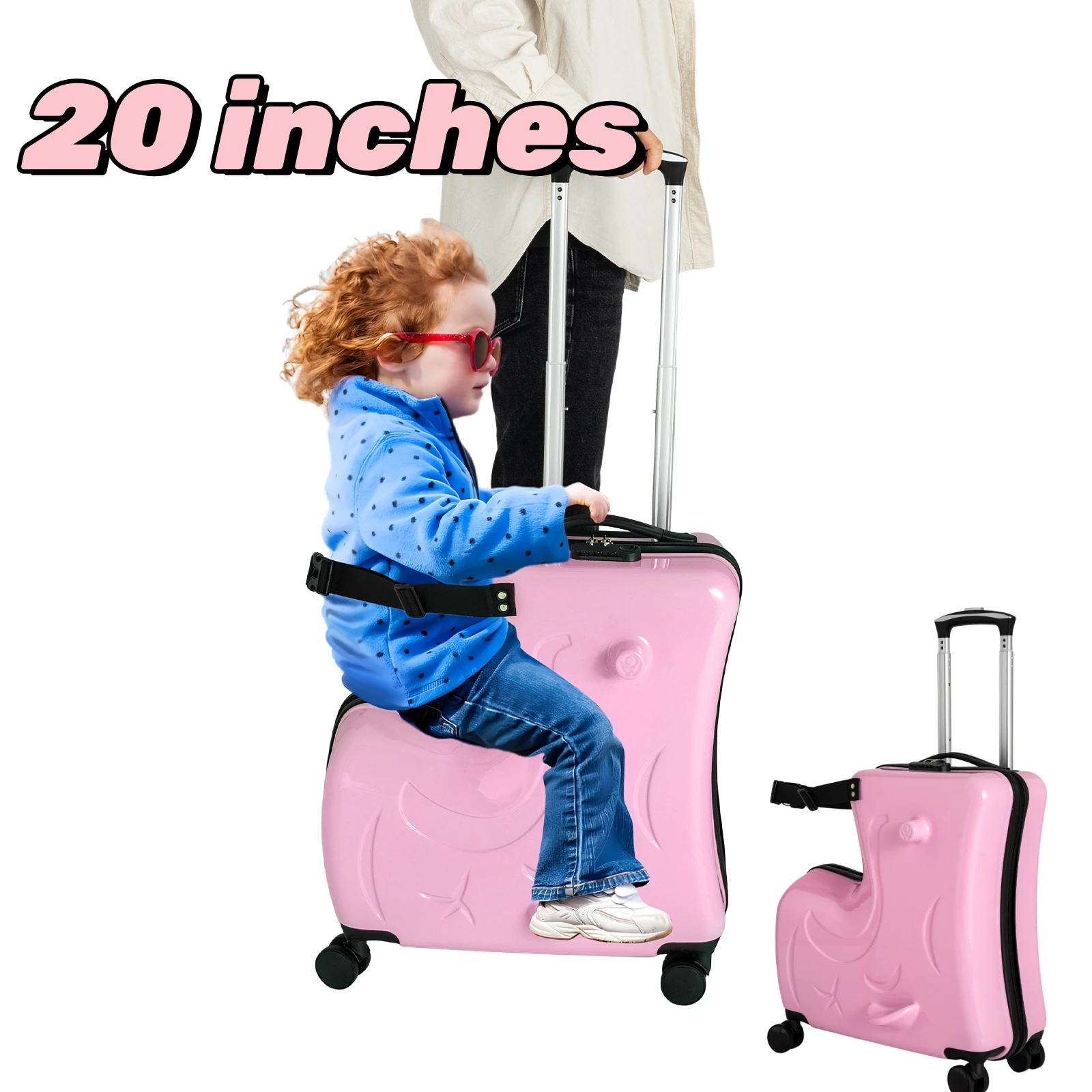 

20" Kids Multifunction Travel Trolley Case with Riding Seat, Waterproof Bags Roller Travel Trolley Luggage