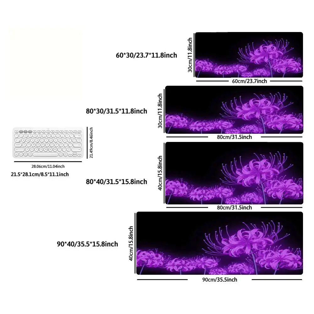 XXL Mousepad Gothic Lycoris Radiata Red Blue Purple Neon Floral Art Rubber Overlocked Keyboard Gaming Desk Mat PC Gaming Mats view 4