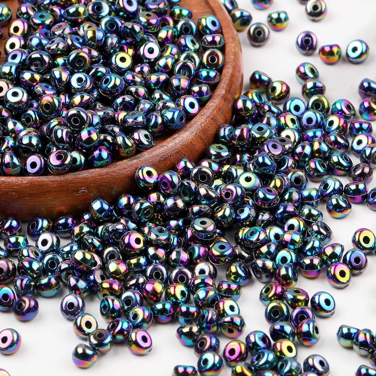 5mm 200/400/600pcs Iridescent AB Aurora Acrylic Large Side Hole Loose Spacer Beads For DIY Bracelet Necklace Jewelry Making
