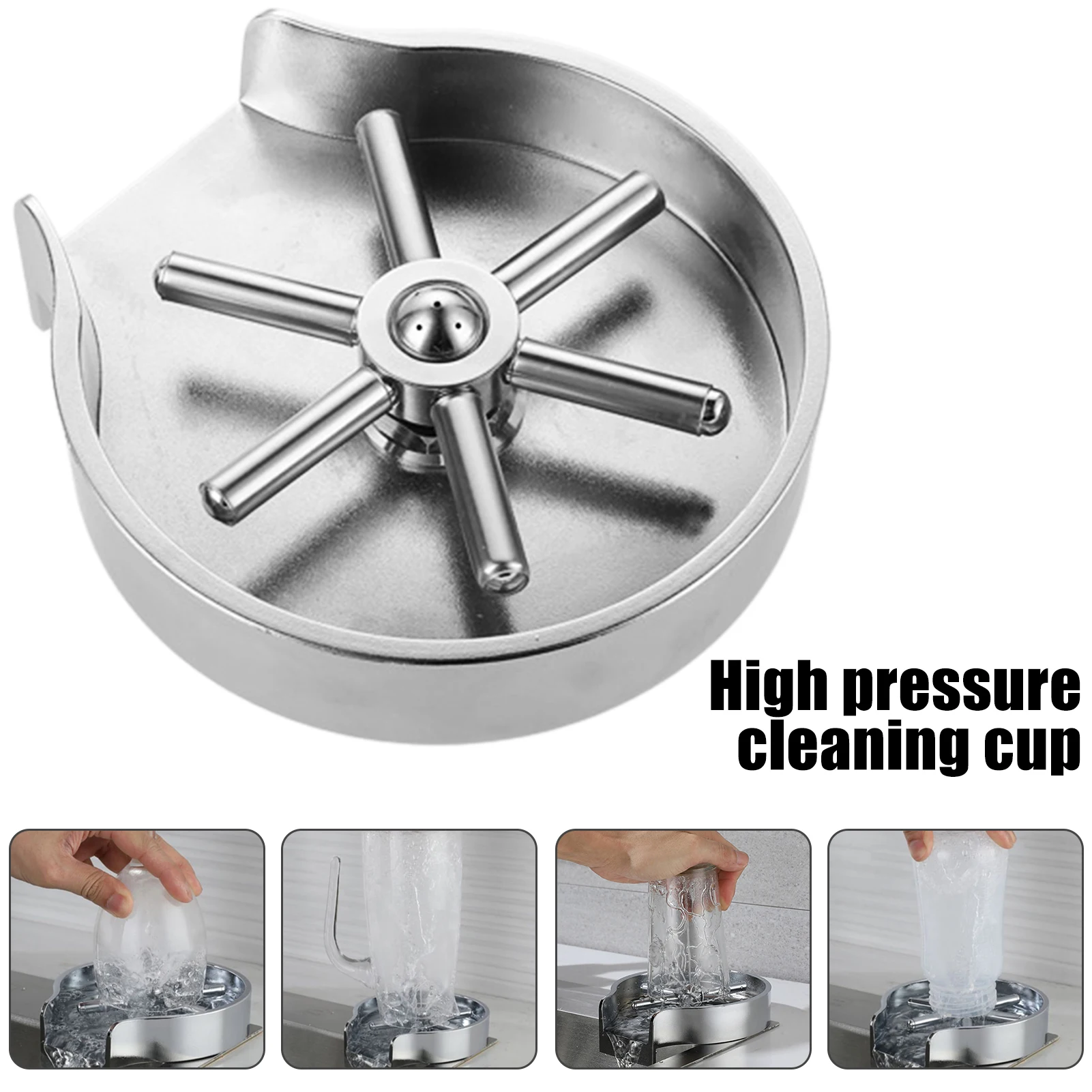 Stainless Steel Automatic Cup Washer High Pressure Faucet Glass Cups Bottles Rinser Kitchen Sink Cleaning Washing Accessories