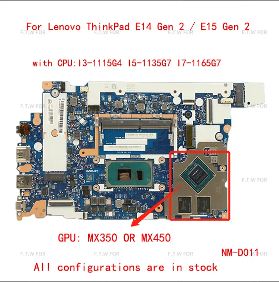 Lot NM-D011 For Lenovo ThinkPad E14 Gen 2 E15 Gen 2 laptop motherboard with CPU I3 I5 I7 GPU MX340 450 UMA DDR4 100% test works