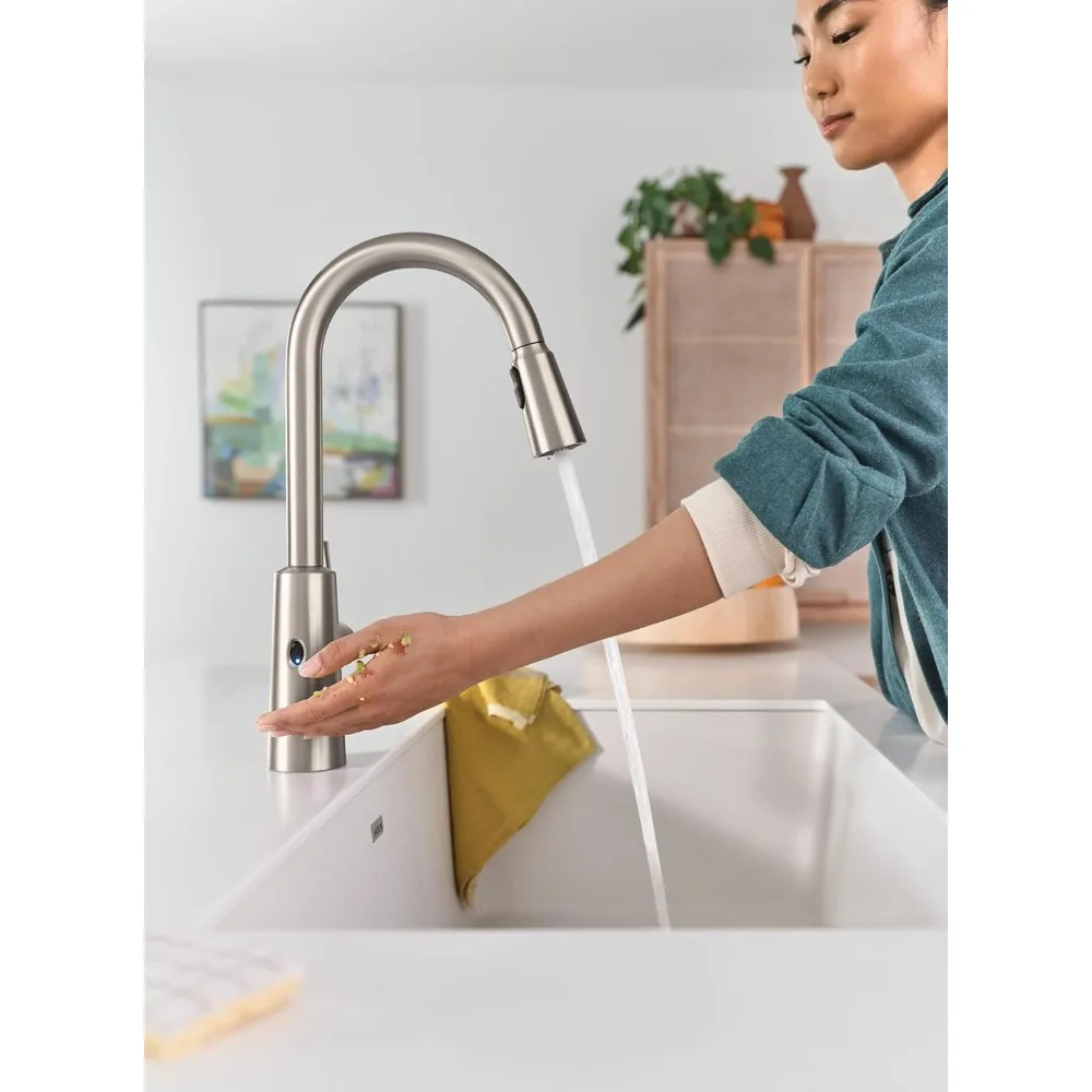Moen Riley Touchless Sensor Torneira de cozinha pull-down com alça única e resistente ao ponto, modelo 7402EWSRS
