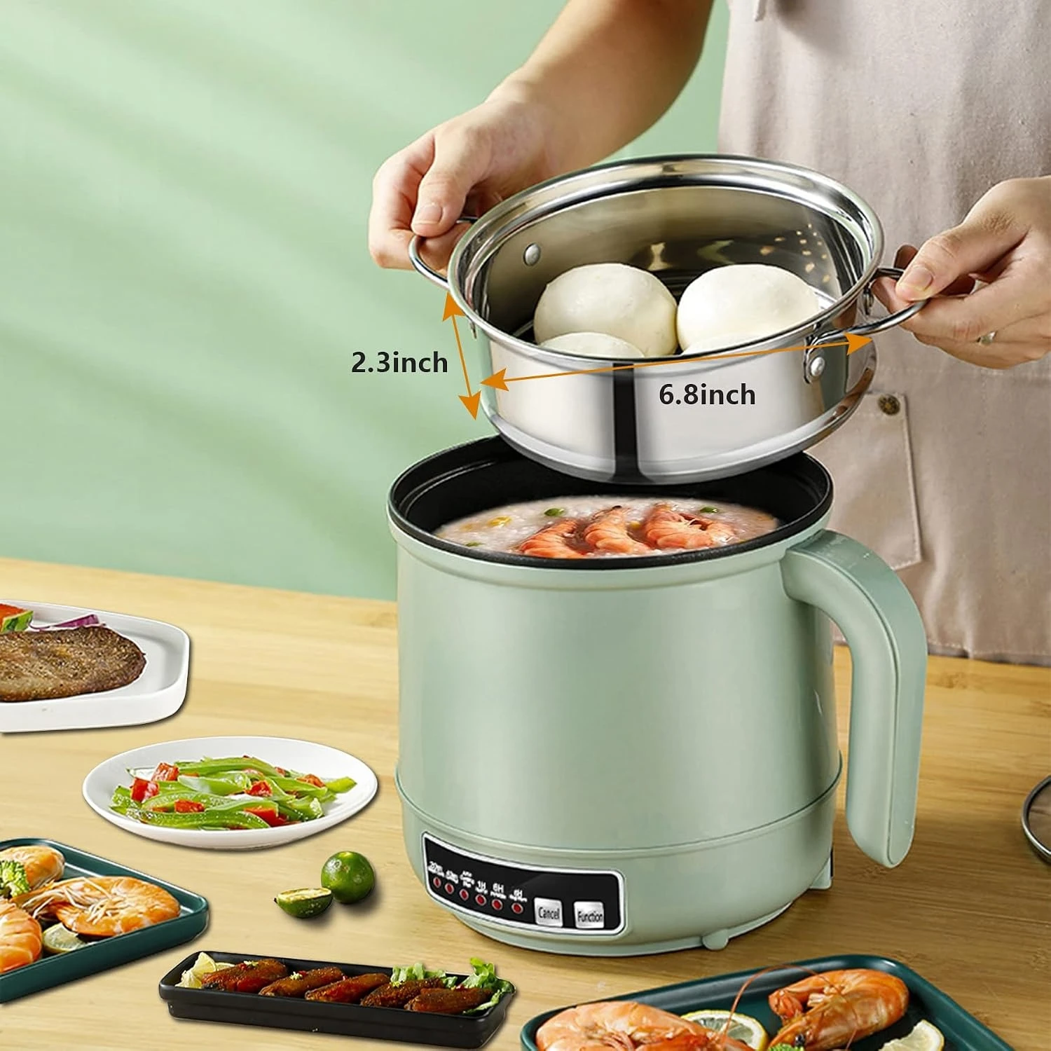 2026-new-upgrade-smart-mini-hot-pot-with-timer-and-automatic-shut-off-12l-non-stick-rapid-noodle-cooker-w-stainless-steel-steam