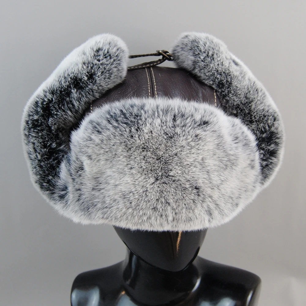 Winter Hat Keep Warm Unisex Winter Trapper Aviator Trooper Earflap Russian Ski Hat Fur Bomber Real Rex Rabbit Fur Fashion Hats