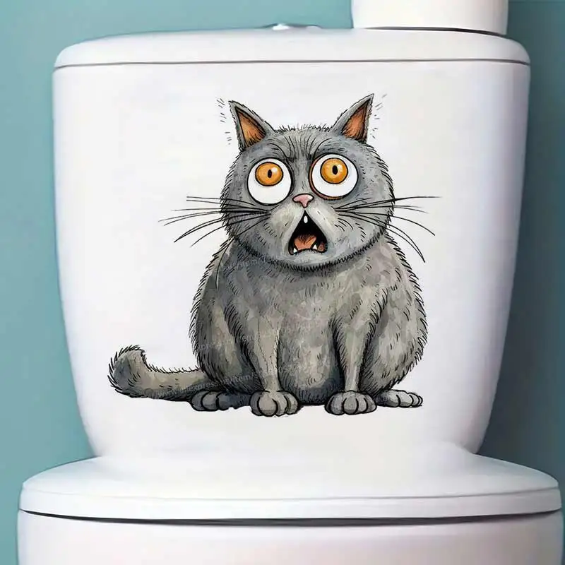 Funny Cat Wall Sticker Toilet Lid Stickers, Bedroom Entrance Living Room Porch Home Decora Waterproof Decals Stickers S1007