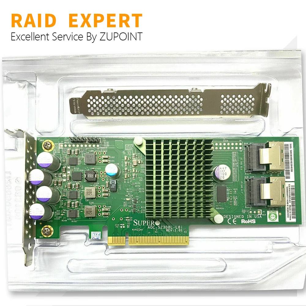 ZUPOINT Super Micro AOC-S2308L-L8i RAID Controller Card 8 Ports 6Gb/s SAS PCIe 3.0 IT Mode Expander Card Adapter + 2* SFF8087 SA