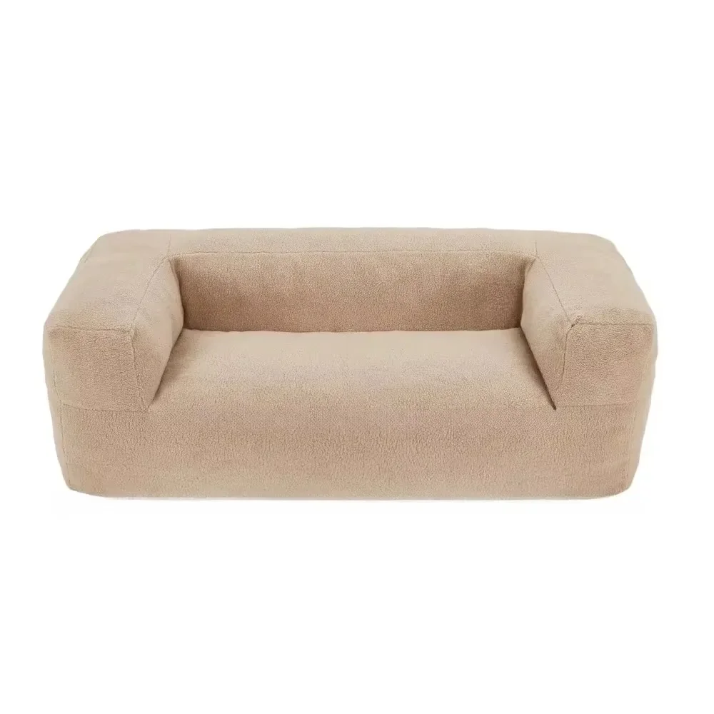 Canapé pouf en mousse à mémoire de forme, sofa ultra soy bag, canapé deux places rembourré en mousse à mémoire de forme, avec housse ours en peluche Sherpa doux et larges accoudoirs