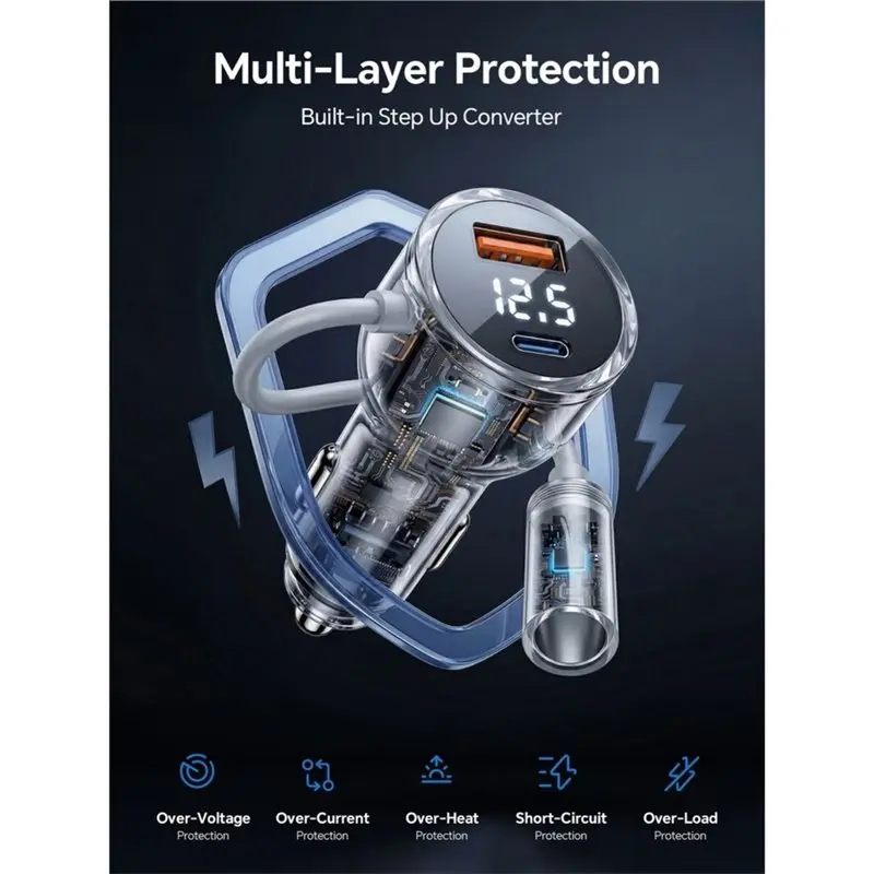 Super Deal -For Vehicle RV UV Digital Display Mini 3 In 1 Car And DC Power Cable, 12V 5A 100W Digital Display Car Adapte