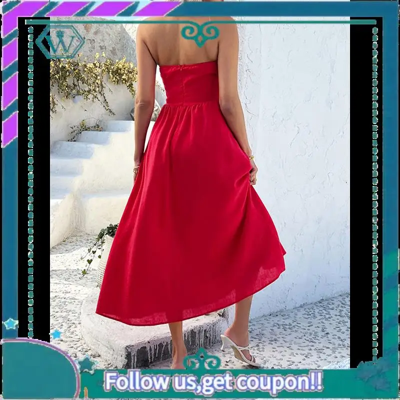 A09P Women Summer Sleeveless Halter Maxi Dress Sundress 2025 Casual Flowy Wedding Guest Cocktail Beach Vacation Dresses