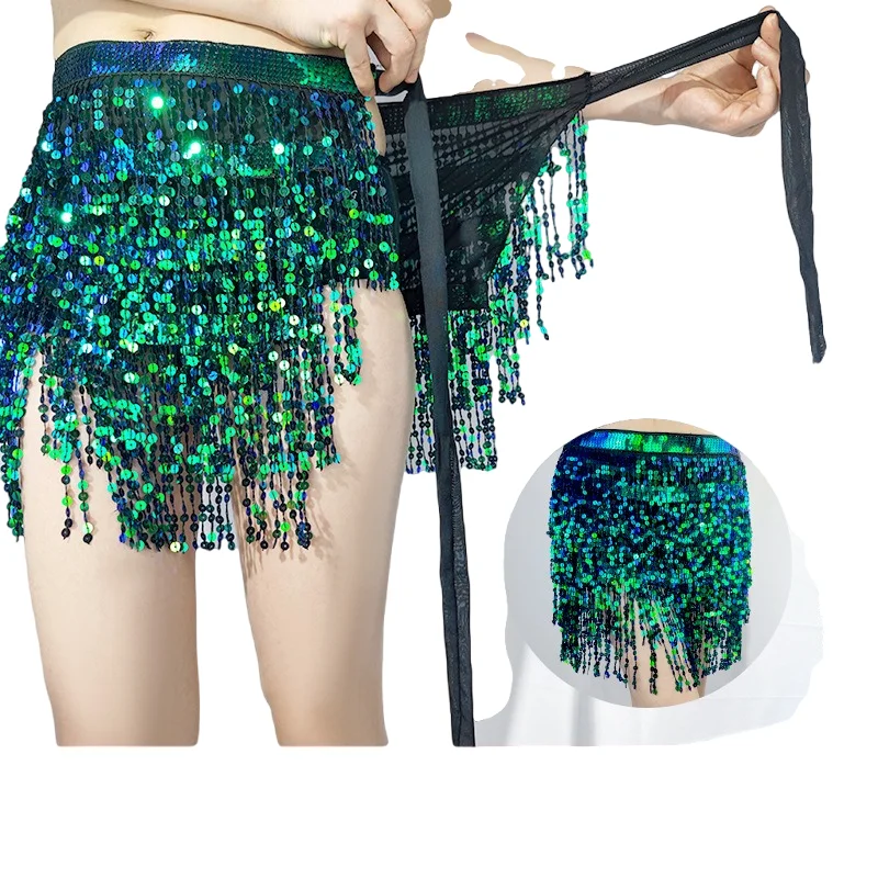 Lantejoulas franja hip cachecol dança do ventre traje envoltório cinto flowy rave saia brilho colorido halloween fantasia exótico dancewear roupas