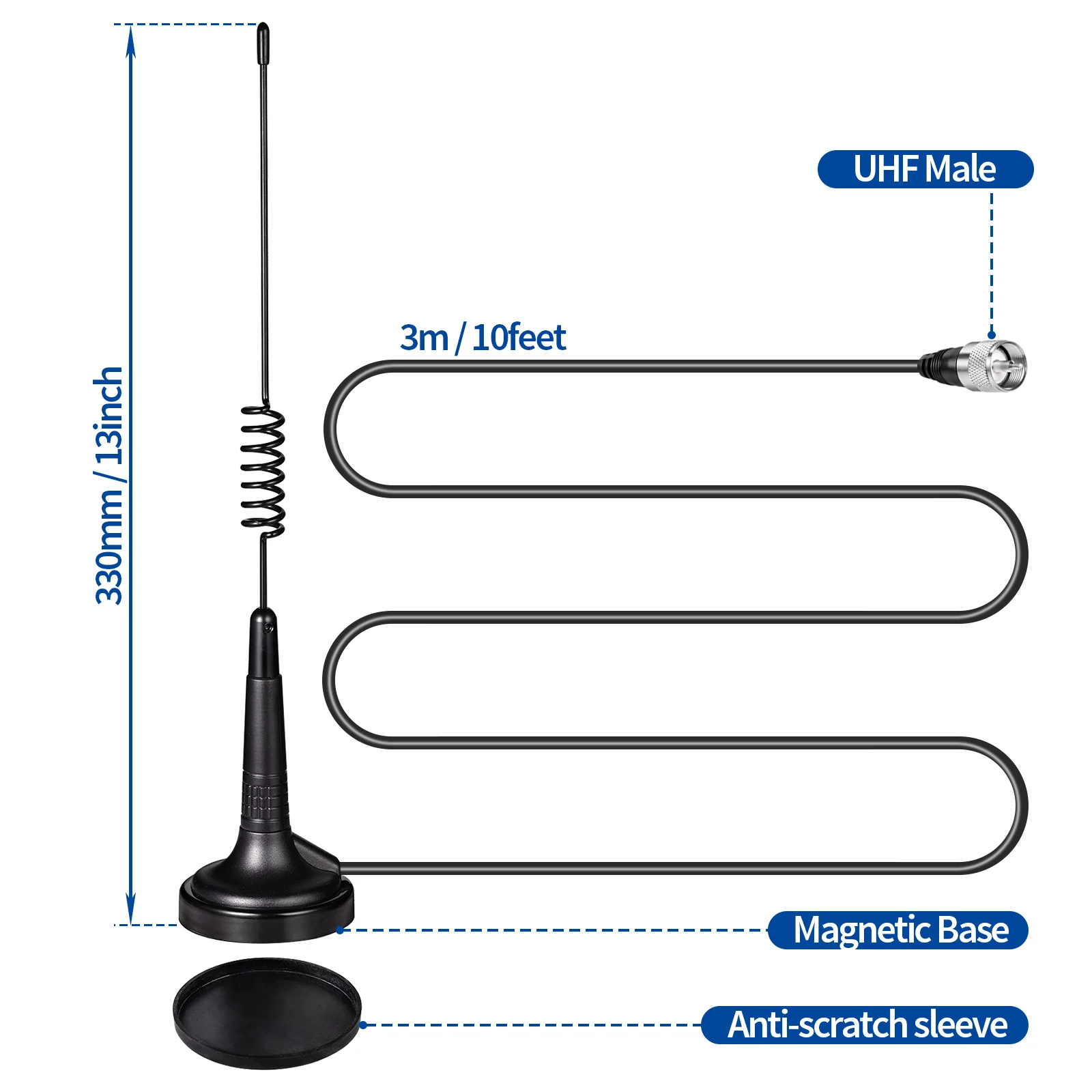 Bingfu CB 27MHz CB Radio Magnetic Base Handheld CB Antenna PL259 & BNC Male for Cobra Midland Uniden Maxon President Vehicle Car