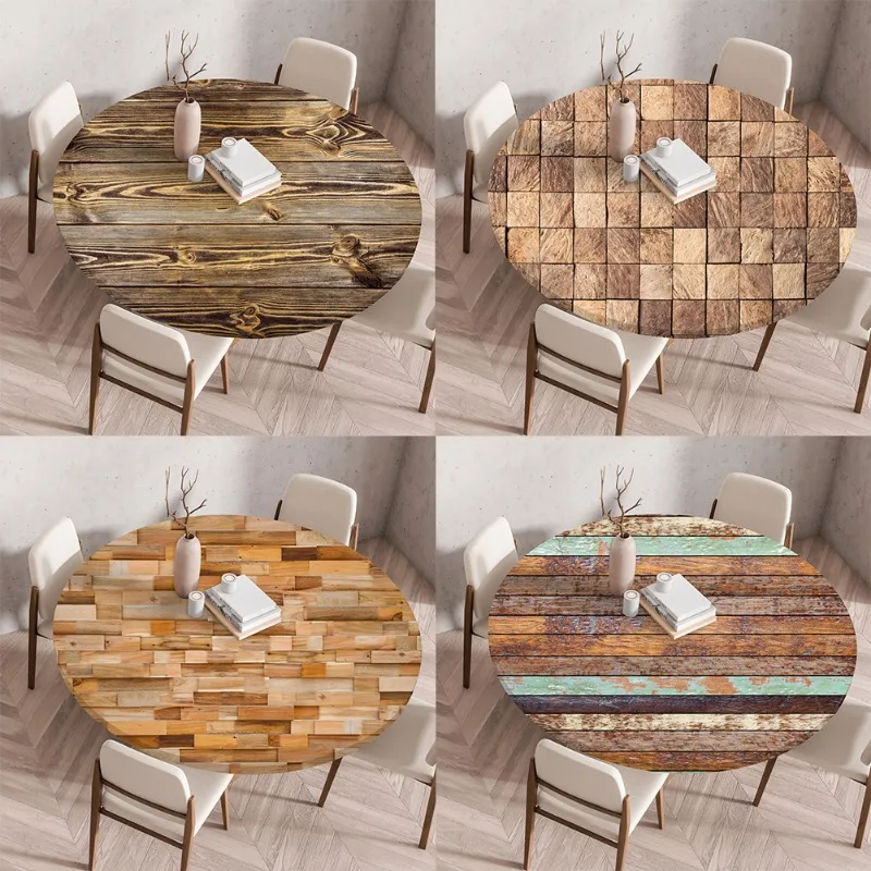 3D Print Branch Wood Plank Pattern Kitchen Round Tablecloth Wedding Party Decor Living Room Coffee Table Waterproof Table Cloth