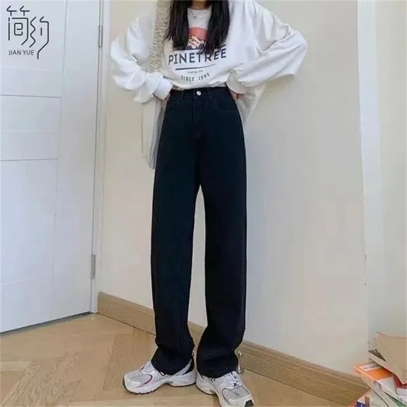 2023 New Versatile Fashion European American High Street Style Jeans Children China-Chic Design Black Micro Horn Straight Pants