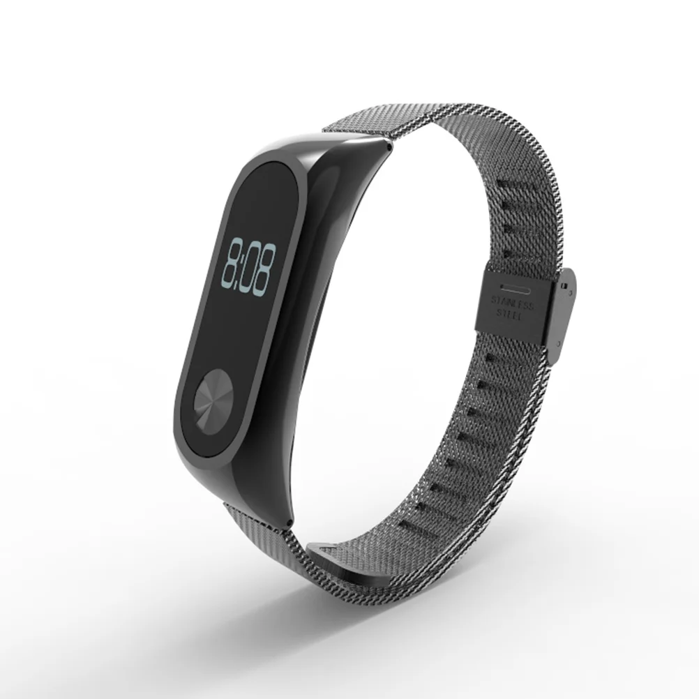 

Stainless Steel Wristband Black Metal Strap For 2 Watch Replacement Durable Rubber Bracelet Band