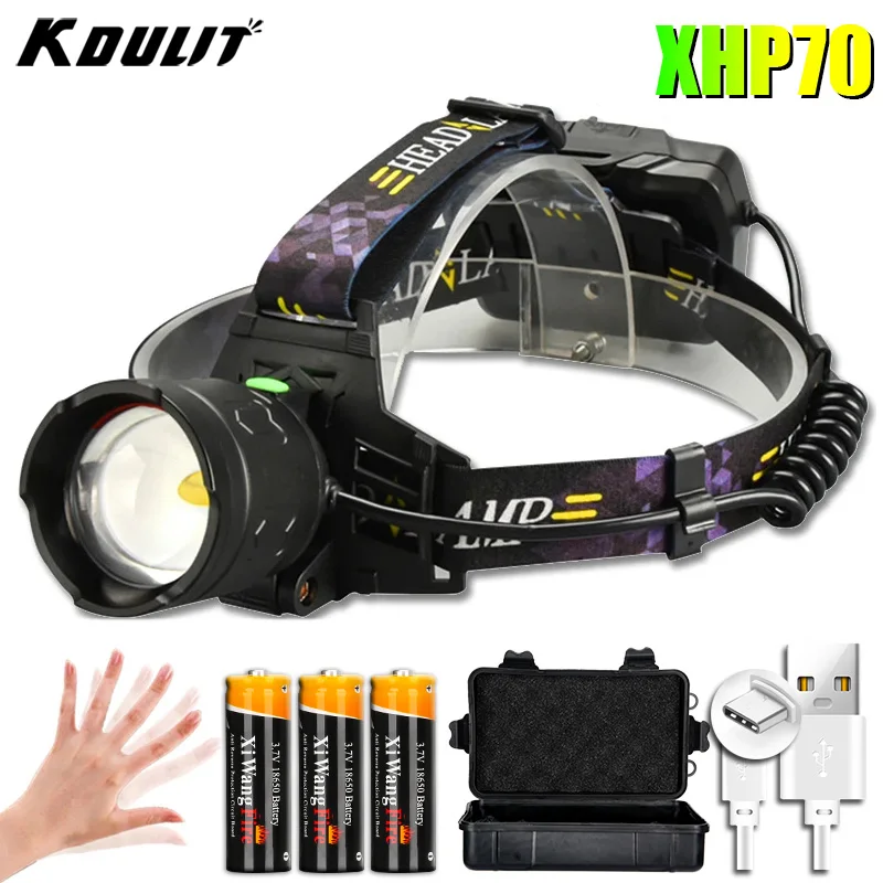 XHP70 Powerful LED Induction Headlamp USB Rechargeable 3*18650 With Battery Head Flashlight Outdoor Fishing Camping Head Torch