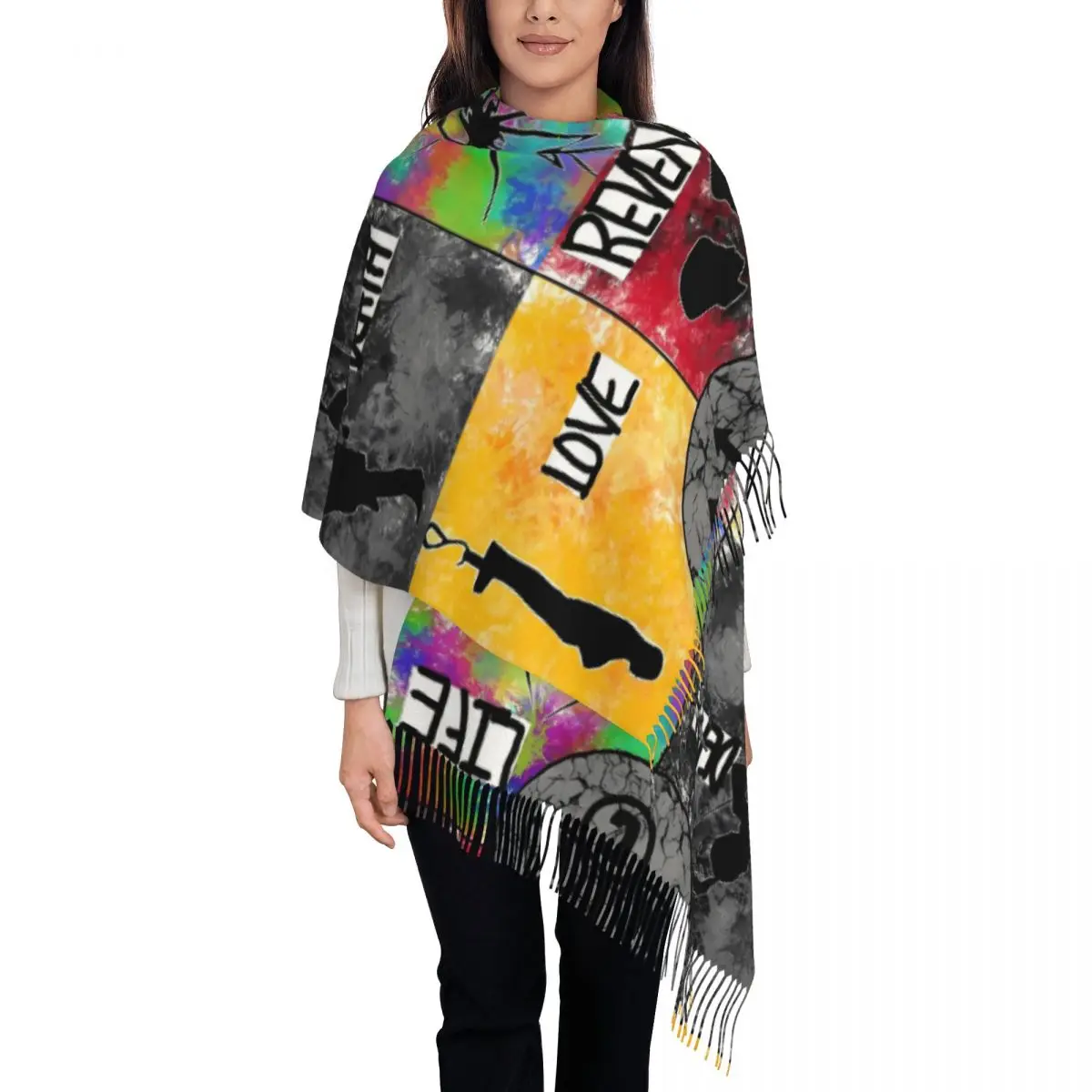 

Женский шарф с кисточкой My Chemical Romance Band, большая зимне-осенняя шаль и накидка, повседневная одежда в стиле рок-музыки, шарфы из пашмины