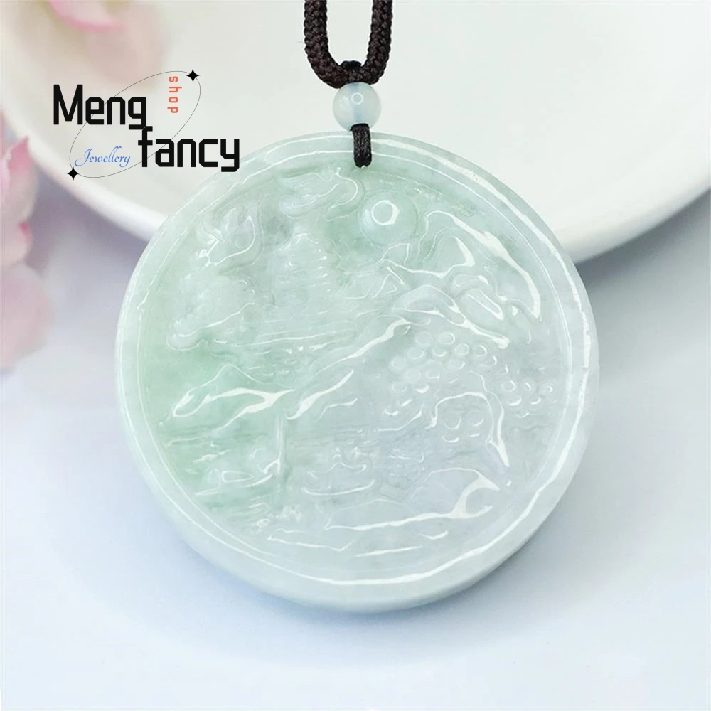 Natural Myanmar A-goods Jadeite Landscape With Double-sided Carving Pendant Exquisite Elegant Simple High-grade Fashion Jewelry