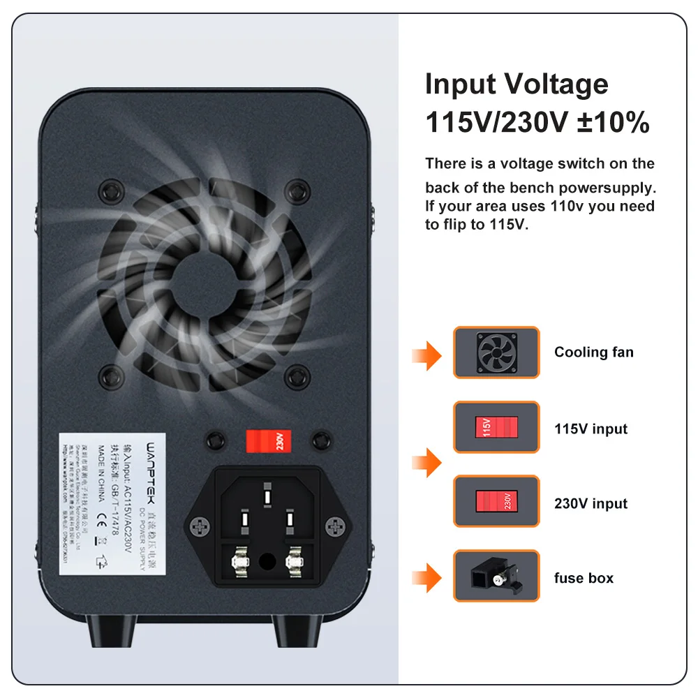 Wanptek DC Lab Power Supply 30V 60V 120V Adjustable Voltage Regulator Preset Voltage Current Dual Input Voltage 220V/110V