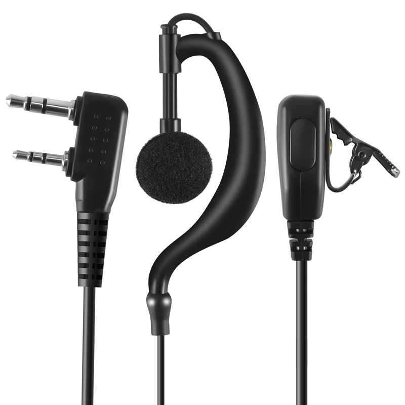 

2Pin G Shape Earpiece PTT MIC Ear Hook Headset For Kenwood Puxing Wouxun Baofeng Radio