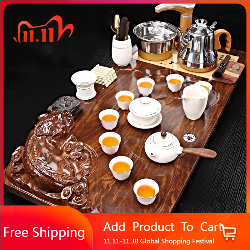

Wooden Serving Tea Tray Accessories Table Luxury Decorative Chinese Tea Tray Rectangle Tableware Long Bandejas Home Products