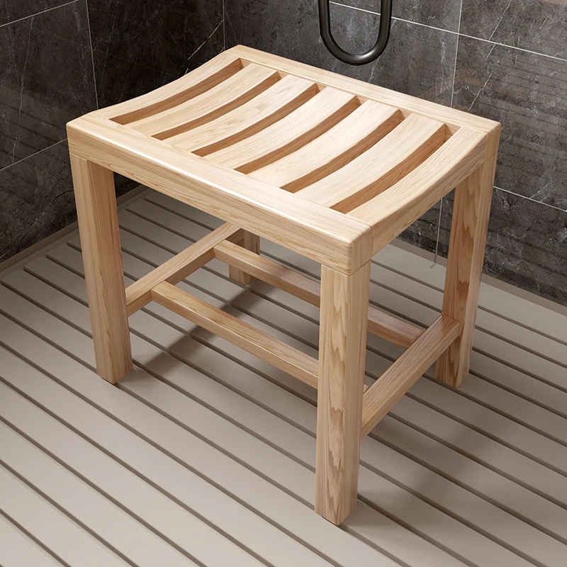 ‌Non-Slip Bathtub Stool with Drain Holes for Elderly Pregnant Women Shower Seat Waterproof Teak Wood Bathroom Safety Chair‌ - Image 4