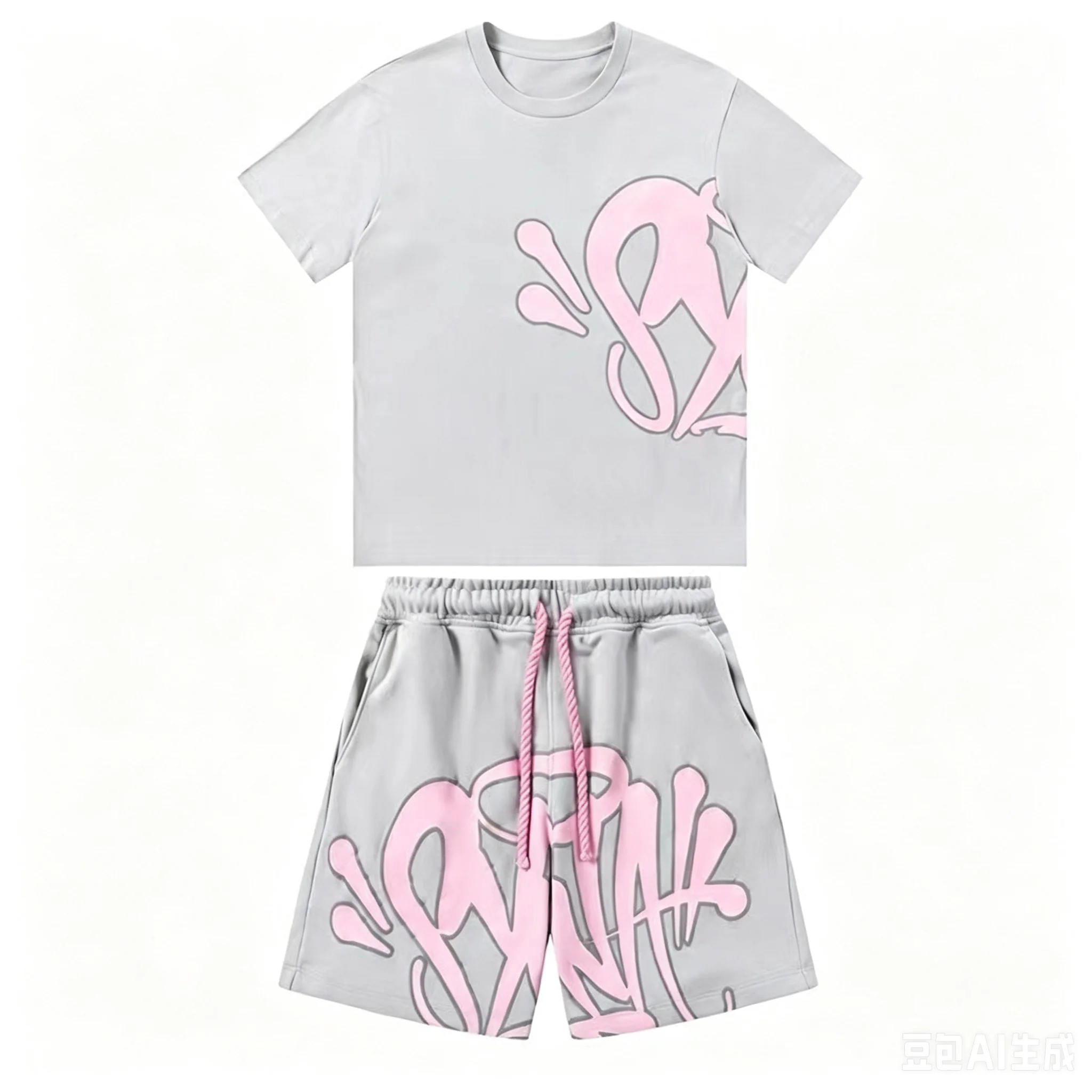 

Men's and women's personalised letter print loose short-sleeve top fashionable casual sports couple set